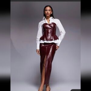 ASOS Strapless Burgundy Dress 2 Piece Set Tube Peplum & Maxi Skirt